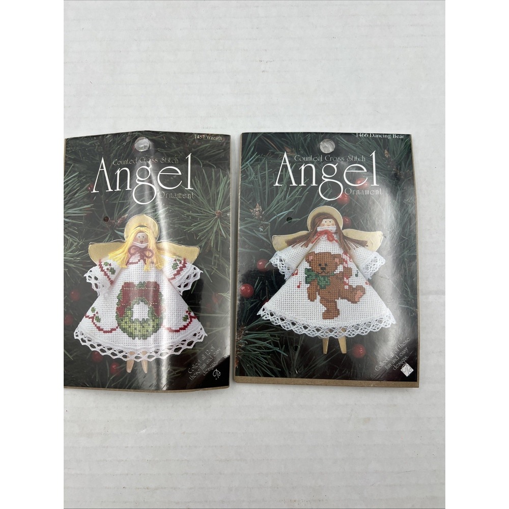 Dimensions Christmas Cross Stitch Lot Of 2 Angel Wreath & Angel Bear‎ NEW
